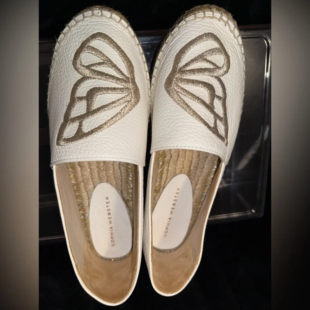 Sophia Webster White and Tan Espadrilles with Butterfly Design